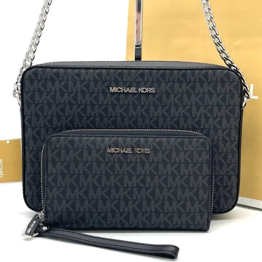 Michael Kors Ew Large Crossbody Bag & Phone Case Wallet Wristlet Black